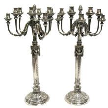Pair Of 9 Light Antique Silver Candelabra
