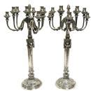 Pair Of 9 Light Antique Silver Candelabra