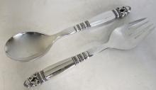 George Jensen ACORN Sterling Salad Servers. Solid Handles