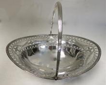 Large, Oval, Sterling Silver Basket With Swing Handle. English