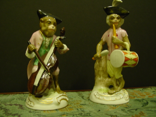 Set of 5 Meissen Style Porcelain Monkey Musician Figurines