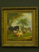 Framed Belgian Oil on Canvas Cow Painting