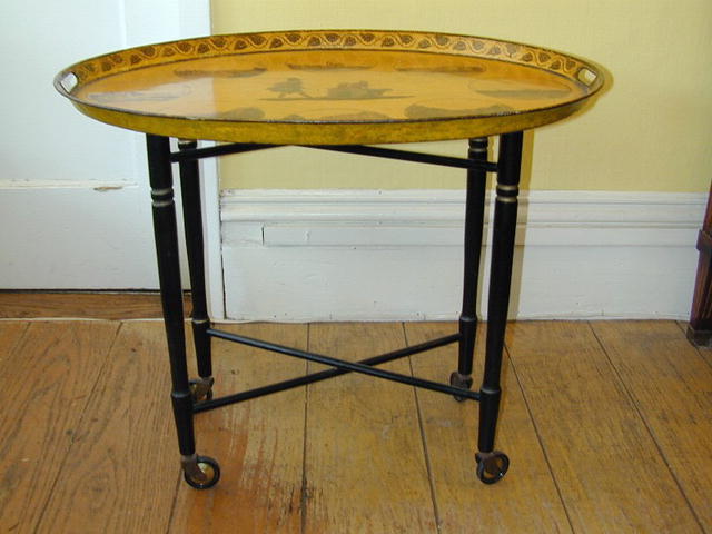 French Charles X Yellow painted Tole TRAY on