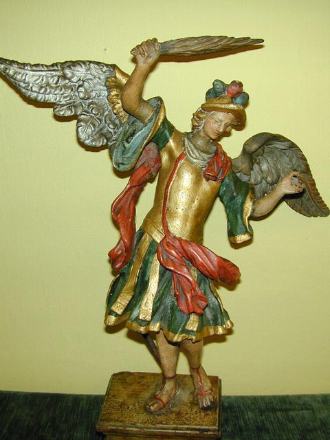 Fine mid 18th. Polychromed &Gold/silver leafed Wood Carving of Archangel St.Micheal