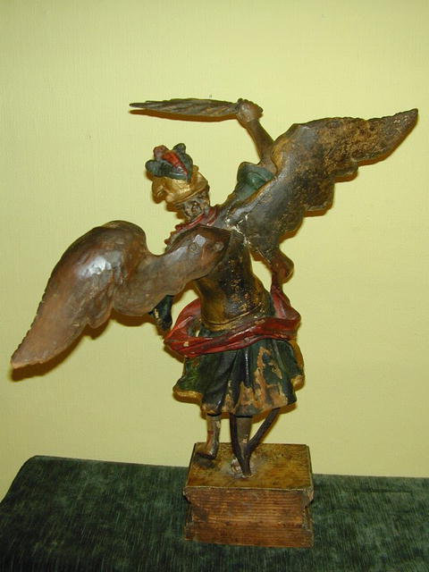 Fine mid 18th. Polychromed &Gold/silver leafed Wood Carving of Archangel St.Micheal