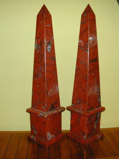 Pair of Large Red Jasper Obelisks