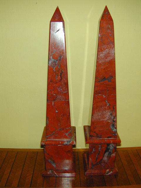 Pair of Large Red Jasper Obelisks