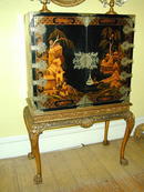 18th. English Japanned/Chinoiserie Cabinet on Later Stand