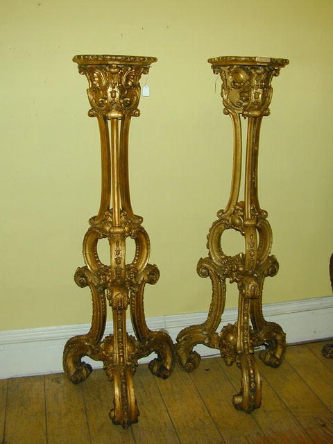 Pair of Italian Gilt Carved Wood Torcheres (Stands)