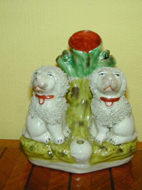 Mid. 19th.cent. Staffordshire Spill Vase figure of 2 Poodle Dogs