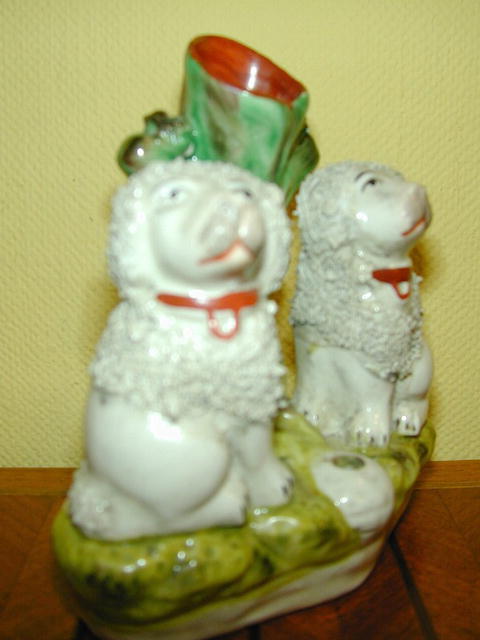 Mid. 19th.cent. Staffordshire Spill Vase figure of 2 Poodle Dogs