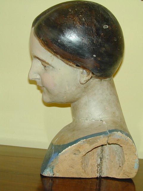 Colonial Polychromed Wood Bust Of MANNEQUIN