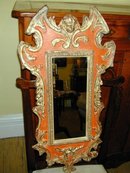 Pair of Italian Rococo Style Wood Carved & Painted Mirrors