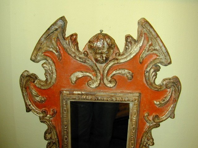 Pair of Italian Rococo Style Wood Carved & Painted Mirrors