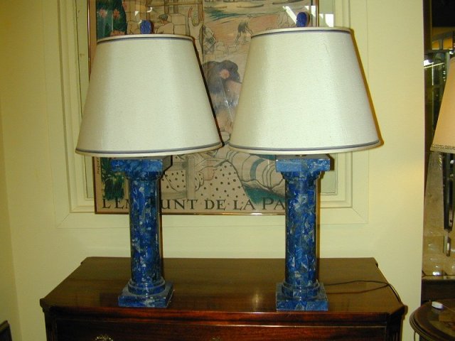 PAIR OF LAPIS LAZULI COLUMNS MADE INTO LAMPS