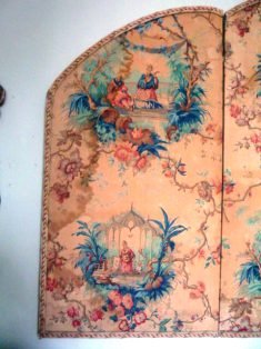 FRAMED & MOUNTED ANTIQUE CHINOISERIE TOILE FABRIC