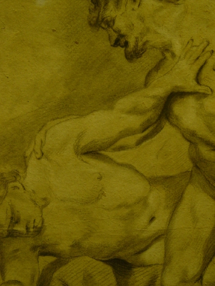 Framed Academic Drawing of 2 Wrestling Male Nudes