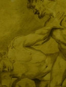 Framed Academic Drawing of 2 Wrestling Male Nudes