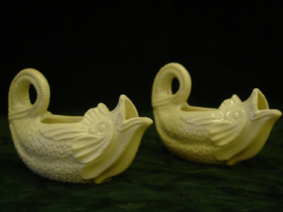 Pair of early 19th.cent. Continental Dolphin-shaped Porcelain Sauce Boats