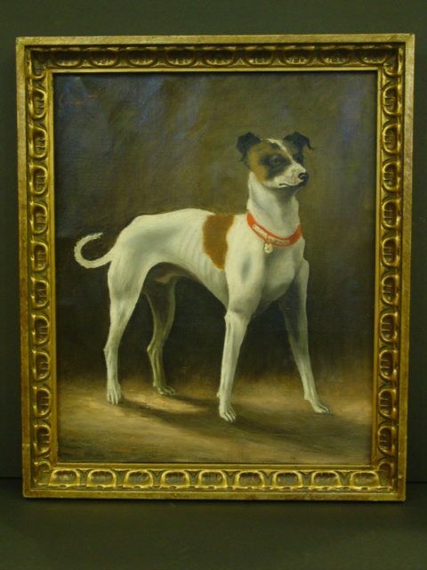 Framed Oil on Canvas Painting of a DOG
