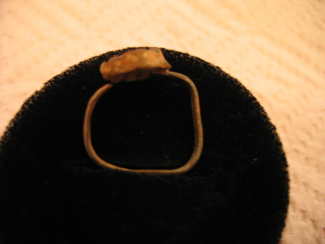 Roman Bronze Ring With Inlaid Red Glass Gem