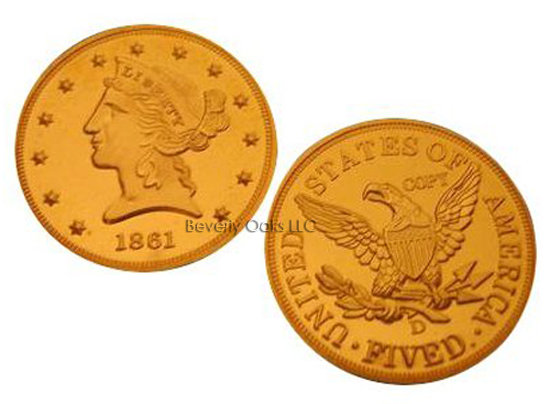 1861 D $5 Half Eagle MS68 Gold Replica Coin
