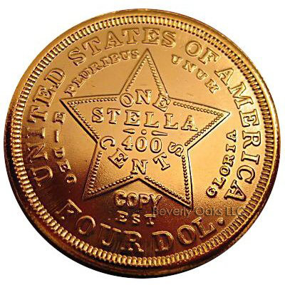 1879 $4 Stella Flowing Hair Gold BU Replica Coin