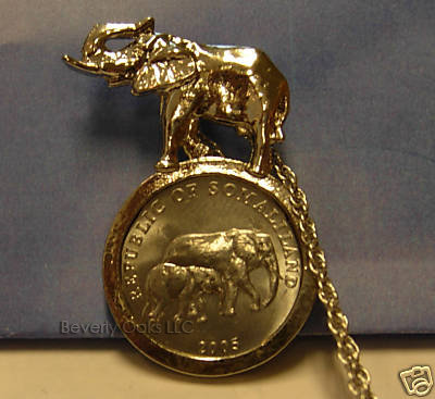 Silver Elephant Coin Pendant Necklace
