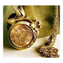 Gold Hummingbird Coin Pendant Necklace