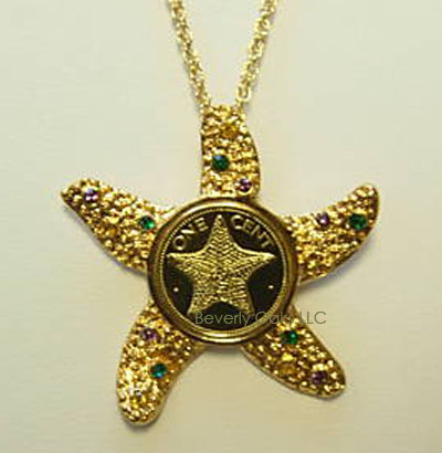 Gold Starfish Coin Pendant Necklace