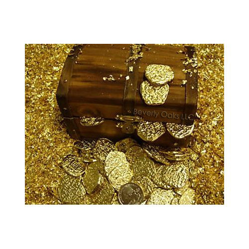 Wood Chest with Gold Doubloon Coins