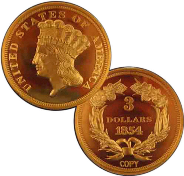 1854 $3 Indian Princess Head Gold Coin - Replica