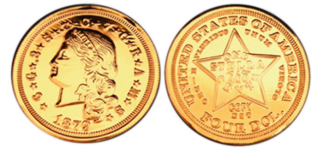 Lot of 100 - 1879 $4 Stella Flowing Hair Gold Coins - Replica