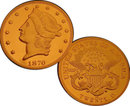 Lot of 100 - 1870 CC $20 Liberty Double Eagle Gold Coins - Replica