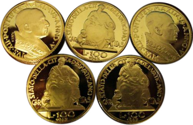 Lot of 100 - 1943 100 Lire Vatican Pope Gold Coins - Replica