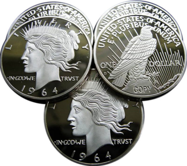 Lot of 10 - 1964-D $1 Peace Silver Dollar Coins - Replica