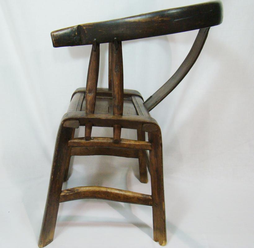Pair Antique 19th Century Chinese Willow Horseshoe Armchairs Wood Chairs