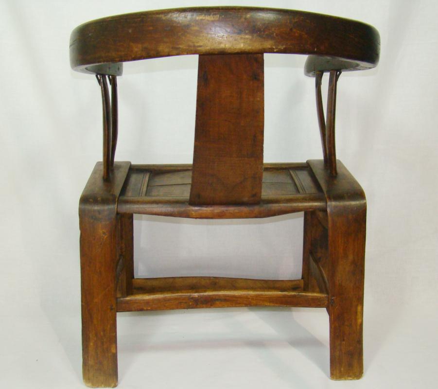 Pair Antique 19th Century Chinese Willow Horseshoe Armchairs Wood Chairs