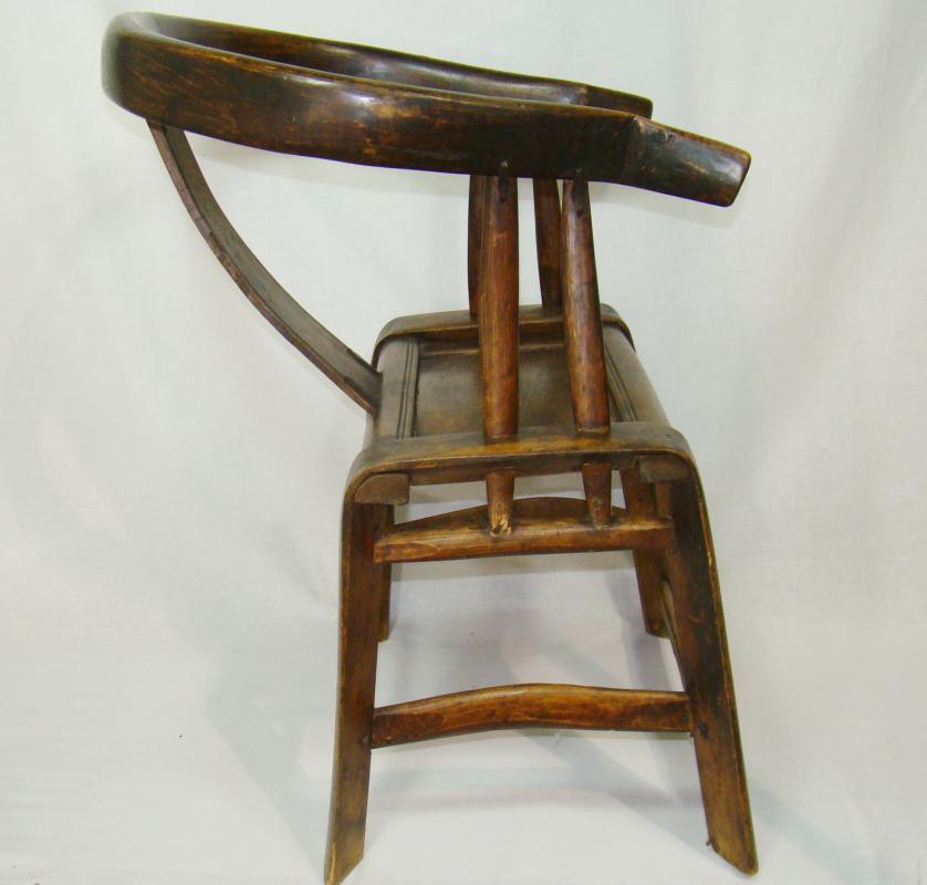 Pair Antique 19th Century Chinese Willow Horseshoe Armchairs Wood Chairs