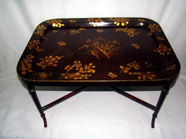 Antique Victorian English Paper Papier Mache' Lacqured Tea Tray