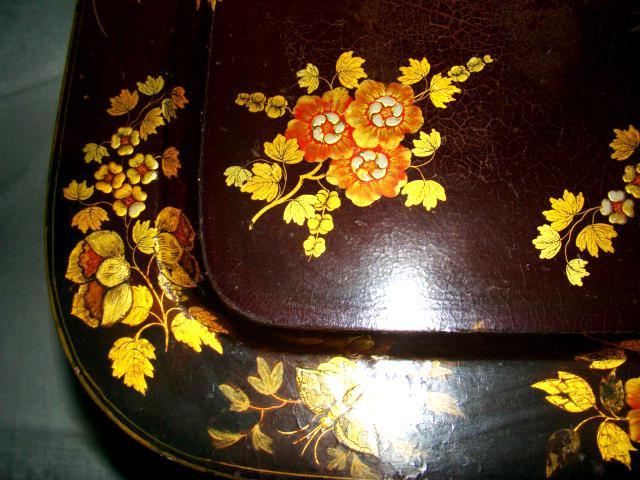 Antique Victorian English Paper Papier Mache' Lacqured Tea Tray