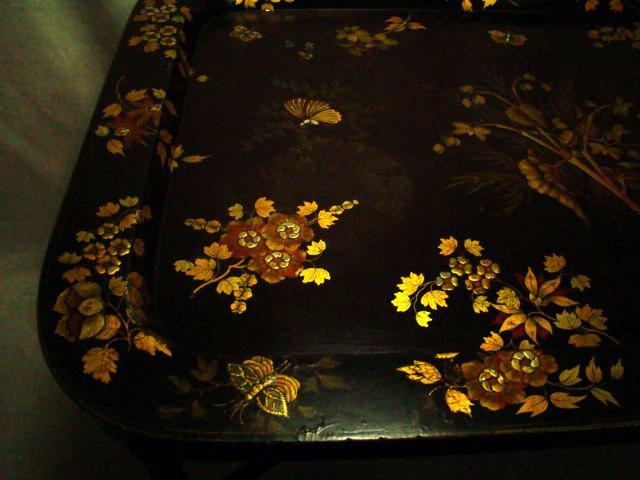 Antique Victorian English Paper Papier Mache' Lacqured Tea Tray