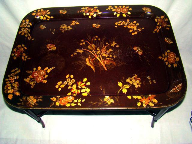 Antique Victorian English Paper Papier Mache' Lacqured Tea Tray