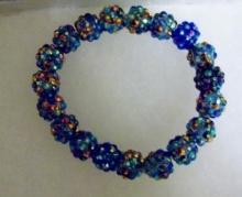 Shamballa beaded bracelet and earrings, copper blue
