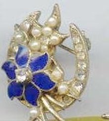 SALE Well Made Enamel Flower and Horse Shoe Pin