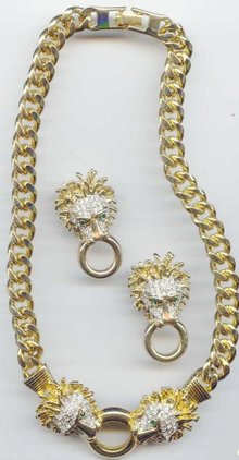 SALE Rhinestone lion Head Necklace and
