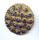 SALE Blue Rhinestone Filigree Vintage Enticing