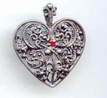 SALE Sterling and Garnet signed FM Heart