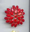 SALE Orange Red Rhinestone Brooch