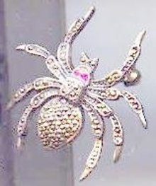 SALE Sterling Silver SPIDER with ruby eyes